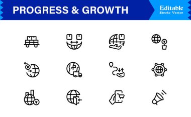 Profesyonel İlerleme ve Büyüme Çizgisi Simgesi Seti, Modern Minimalist Vektör Simgeleri Toplama İş Geliştirme, Başarı ve Dijital Kullanım Geliştirme Konseptleri