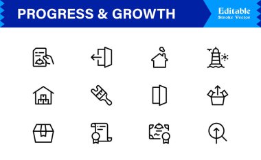 Profesyonel İlerleme ve Büyüme Çizgisi Simgesi Seti, Modern Minimalist Vektör Simgeleri Toplama İş Geliştirme, Başarı ve Dijital Kullanım Geliştirme Konseptleri