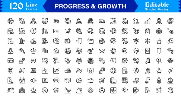Profesyonel İlerleme ve Büyüme Çizgisi Simgesi Seti, Modern Minimalist Vektör Simgeleri Toplama İş Geliştirme, Başarı ve Dijital Kullanım Geliştirme Konseptleri