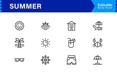 Yaz Tatili Simgesi Parlak, Renkli ve Mevsimsel Tasarımlar ve Sunny Projeleri için Modern Vektör Simgeleri 