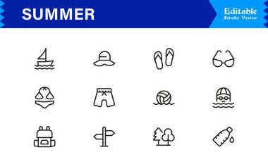 Yaz Tatili Simgesi Parlak, Renkli ve Mevsimsel Tasarımlar ve Sunny Projeleri için Modern Vektör Simgeleri 