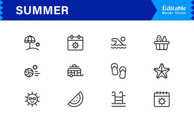 Yaz Tatili Simgesi Parlak, Renkli ve Mevsimsel Tasarımlar ve Sunny Projeleri için Modern Vektör Simgeleri 
