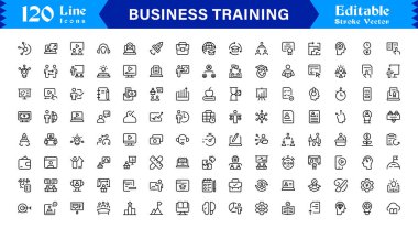 Modern Asgari Tasarım ve Kurumsal Öğrenme ve Geliştirme Projeleri İçin Eşsiz Vektör Elementleri olan Profesyonel İş Eğitim Çizgisi Simgesi Simgesi