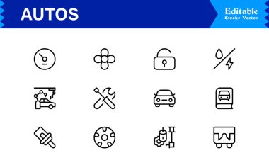 Premium Dijital Projeler ve Yaratıcı Kullanım için Modern Asgari Tasarım ve Eşsiz Otomotiv Sembolleriyle Profesyonel Otomatik Satır Simgesi Ayarları
