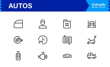 Premium Dijital Projeler ve Yaratıcı Kullanım için Modern Asgari Tasarım ve Eşsiz Otomotiv Sembolleriyle Profesyonel Otomatik Satır Simgesi Ayarları