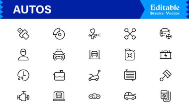 Premium Dijital Projeler ve Yaratıcı Kullanım için Modern Asgari Tasarım ve Eşsiz Otomotiv Sembolleriyle Profesyonel Otomatik Satır Simgesi Ayarları