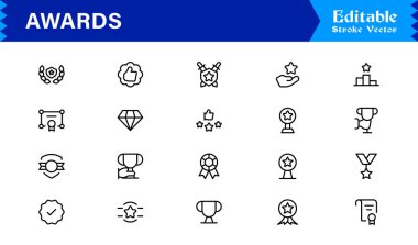 Profesyonel asgari modern stile sahip ödül satırı simgesi seti, tanınma kutlamaları için eşsiz vektör sembolleri, zarif ve temiz tasarım koleksiyonu, premium kalite