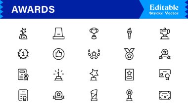 Profesyonel asgari modern stile sahip ödül satırı simgesi seti, tanınma kutlamaları için eşsiz vektör sembolleri, zarif ve temiz tasarım koleksiyonu, premium kalite