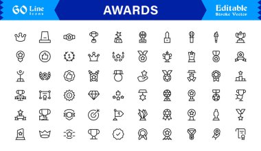 Profesyonel asgari modern stile sahip ödül satırı simgesi seti, tanınma kutlamaları için eşsiz vektör sembolleri, zarif ve temiz tasarım koleksiyonu, premium kalite