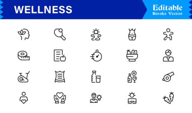 Sağlık, Farkındalık, Zindelik ve Kişisel Bakım Sembollerini Vektör Biçiminde Özelleştirme Simgesi