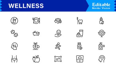 Sağlık, Farkındalık, Zindelik ve Kişisel Bakım Sembollerini Vektör Biçiminde Özelleştirme Simgesi
