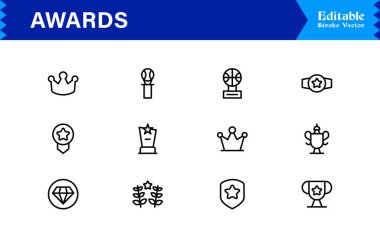 Profesyonel asgari modern stile sahip ödül satırı simgesi seti, tanınma kutlamaları için eşsiz vektör sembolleri, zarif ve temiz tasarım koleksiyonu, premium kalite