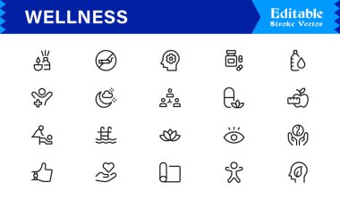 Sağlık, Farkındalık, Zindelik ve Kişisel Bakım Sembollerini Vektör Biçiminde Özelleştirme Simgesi
