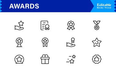 Profesyonel asgari modern stile sahip ödül satırı simgesi seti, tanınma kutlamaları için eşsiz vektör sembolleri, zarif ve temiz tasarım koleksiyonu, premium kalite