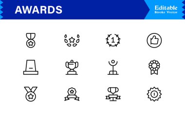 Profesyonel asgari modern stile sahip ödül satırı simgesi seti, tanınma kutlamaları için eşsiz vektör sembolleri, zarif ve temiz tasarım koleksiyonu, premium kalite