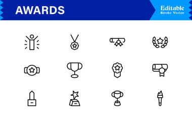 Profesyonel asgari modern stile sahip ödül satırı simgesi seti, tanınma kutlamaları için eşsiz vektör sembolleri, zarif ve temiz tasarım koleksiyonu, premium kalite