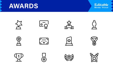 Profesyonel asgari modern stile sahip ödül satırı simgesi seti, tanınma kutlamaları için eşsiz vektör sembolleri, zarif ve temiz tasarım koleksiyonu, premium kalite