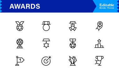 Profesyonel asgari modern stile sahip ödül satırı simgesi seti, tanınma kutlamaları için eşsiz vektör sembolleri, zarif ve temiz tasarım koleksiyonu, premium kalite