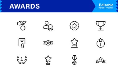 Profesyonel asgari modern stile sahip ödül satırı simgesi seti, tanınma kutlamaları için eşsiz vektör sembolleri, zarif ve temiz tasarım koleksiyonu, premium kalite