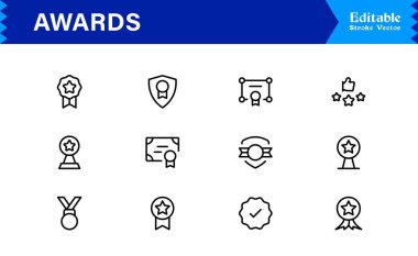 Profesyonel asgari modern stile sahip ödül satırı simgesi seti, tanınma kutlamaları için eşsiz vektör sembolleri, zarif ve temiz tasarım koleksiyonu, premium kalite