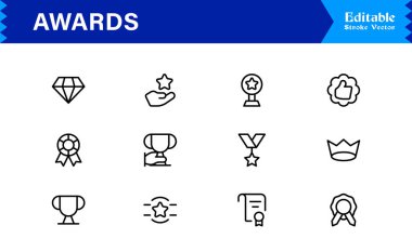 Profesyonel asgari modern stile sahip ödül satırı simgesi seti, tanınma kutlamaları için eşsiz vektör sembolleri, zarif ve temiz tasarım koleksiyonu, premium kalite