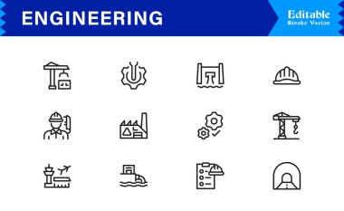 Mühendislik çizgisi simgesi seti. Temiz, düzenlenebilir, piksel kusursuz semboller içeriyor. Hassas güdümlü endüstriler için tasarlanmış profesyonel, modern ve minimal tasarımları içerir.