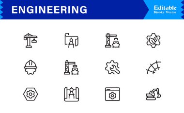 Mühendislik çizgisi simgesi seti. Temiz, düzenlenebilir, piksel kusursuz semboller içeriyor. Hassas güdümlü endüstriler için tasarlanmış profesyonel, modern ve minimal tasarımları içerir.