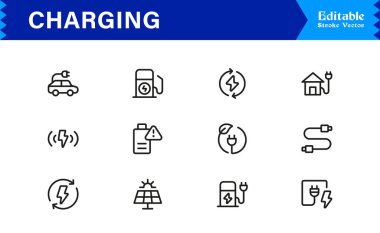 Modern Arayüzler için Şarj, Güç ve Enerji Transferini Temsil Eden Koleksiyon Simgesi Vektörü.