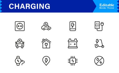 Modern Arayüzler için Şarj, Güç ve Enerji Transferini Temsil Eden Koleksiyon Simgesi Vektörü.