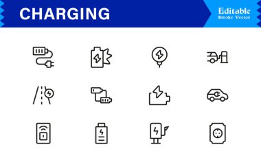 Modern Arayüzler için Şarj, Güç ve Enerji Transferini Temsil Eden Koleksiyon Simgesi Vektörü.