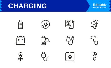 Modern Arayüzler için Şarj, Güç ve Enerji Transferini Temsil Eden Koleksiyon Simgesi Vektörü.