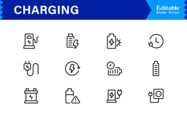 Modern Arayüzler için Şarj, Güç ve Enerji Transferini Temsil Eden Koleksiyon Simgesi Vektörü.