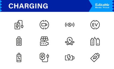 Modern Arayüzler için Şarj, Güç ve Enerji Transferini Temsil Eden Koleksiyon Simgesi Vektörü.