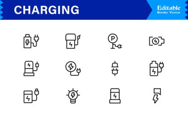 Modern Arayüzler için Şarj, Güç ve Enerji Transferini Temsil Eden Koleksiyon Simgesi Vektörü.