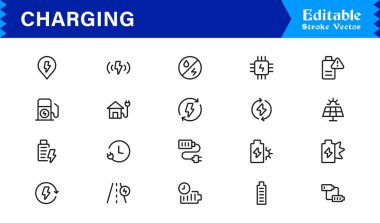 Modern Arayüzler için Şarj, Güç ve Enerji Transferini Temsil Eden Koleksiyon Simgesi Vektörü.