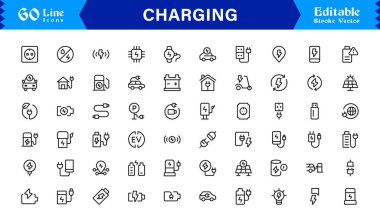 Modern Arayüzler için Şarj, Güç ve Enerji Transferini Temsil Eden Koleksiyon Simgesi Vektörü.