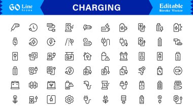 Modern Arayüzler için Şarj, Güç ve Enerji Transferini Temsil Eden Koleksiyon Simgesi Vektörü.