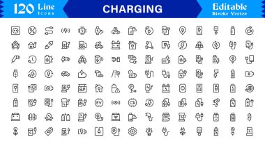 Modern Arayüzler için Şarj, Güç ve Enerji Transferini Temsil Eden Koleksiyon Simgesi Vektörü.