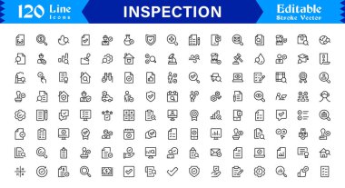 Asgari Vektör Biçiminde Denetim, İnceleme, Kalite Denetimi ve Arama Elementleri içeren Profesyonel Denetim Simgesi Seti