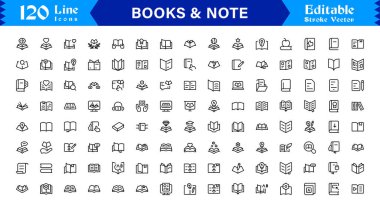 Modern Minimal Tasarım Eşsiz Not ve Okuma Sembolleri Yaratıcı Projeler Koleksiyonu ile Profesyonel Kitaplar Çizgisi Simgesi Simgesi Ayarlandı