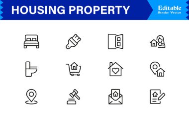 Konut Simgesi Koleksiyonu Minimalist Ev, Daire ve Profesyoneller için Mimarlık Sembolleri 