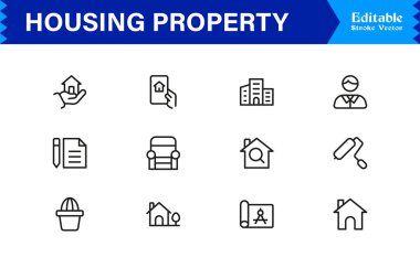 Konut Simgesi Koleksiyonu Minimalist Ev, Daire ve Profesyoneller için Mimarlık Sembolleri 