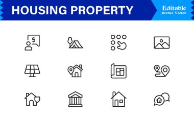 Konut Simgesi Koleksiyonu Minimalist Ev, Daire ve Profesyoneller için Mimarlık Sembolleri 
