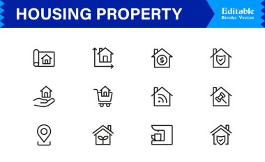 Konut Simgesi Koleksiyonu Minimalist Ev, Daire ve Profesyoneller için Mimarlık Sembolleri 