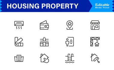 Konut Simgesi Koleksiyonu Minimalist Ev, Daire ve Profesyoneller için Mimarlık Sembolleri 