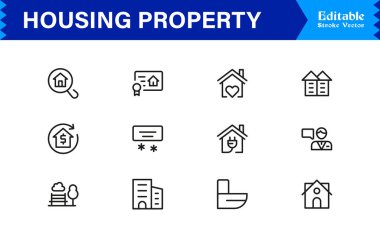 Konut Simgesi Koleksiyonu Minimalist Ev, Daire ve Profesyoneller için Mimarlık Sembolleri 