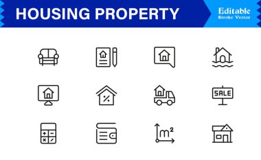 Konut Simgesi Koleksiyonu Minimalist Ev, Daire ve Profesyoneller için Mimarlık Sembolleri 