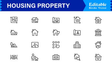 Konut Simgesi Koleksiyonu Minimalist Ev, Daire ve Profesyoneller için Mimarlık Sembolleri 