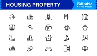 Konut Simgesi Koleksiyonu Minimalist Ev, Daire ve Profesyoneller için Mimarlık Sembolleri 