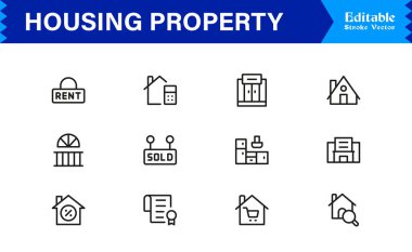 Konut Simgesi Koleksiyonu Minimalist Ev, Daire ve Profesyoneller için Mimarlık Sembolleri 